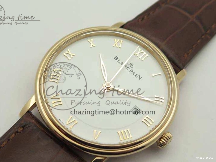 0824 Villeret 6651 RG ZF 1:1 Best Edition White Dial On Brown Leather Strap A ComfortFit 8097